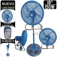 GENERICO - PACK DE 2 VENTILADORES JBO DE 150W DE 18" PULGADAS 3 EN 1 CELESTE