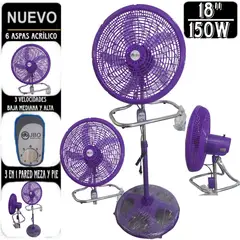 GENERICO - VENTILADOR JBO DE 150W DE 18" PULGADAS 3 EN 1 DE 5 ASPAS MORADO