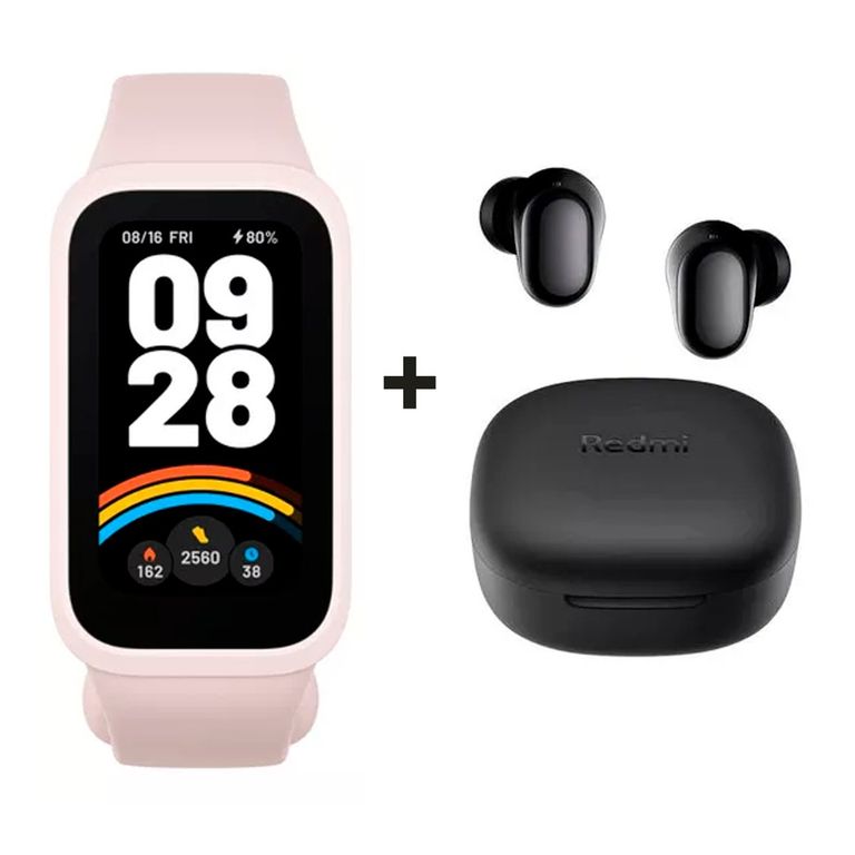 Audifonos Redmi Buds 6 Play Negro + SmartBand 9 Active Rosa