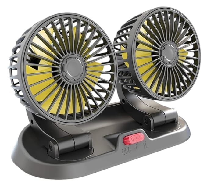 Ventilador de coche de doble cabeza 12 V portátil 360° giratorio
