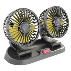 GENERICO - Ventilador de coche de doble cabeza 12 V portátil 360° giratorio