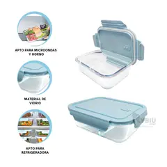 GENERICO - Recipiente con Tapa en Celeste 410ml Y+Envoltorio de Regalo