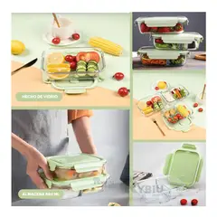 RYBIU IMPORT - Tupper para Escuelas 1040ml Verde Y+Banderitas Adhesivas