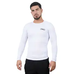 M MUSCLE MUSEUM - Polo Deportivo de Compresión Manga Larga Color Blanco para Hombres