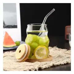 RYBIU IMPORT - Vaso de Vidrio de 500ml con Sorbete de Estilo Curvas