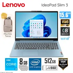 LENOVO - Laptop IdeaPad Slim 3 15IAN8 Intel Core i3-N305 8GB Ram 512GB SSD 15.6 FHD+Mochila 82XB003MLM