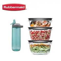 RUBBERMAID - Set de 3 Herméticos Premier y Botella Turquesa 710ml
