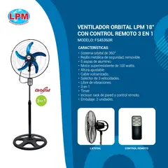 LPM - Ventilador orbital 18" 100w caja x 2 uni FS-45360R(3 in 1) - Negro