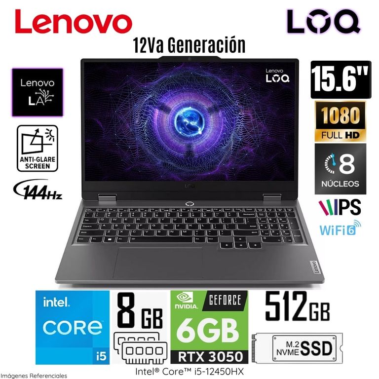 Laptop LOQ 15IAX9 Intel Core i5-12450HX 8GB RAM 512GB SSD 15.6 " FHD RTX 3050-6GB 83GS006WLM