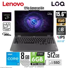 LENOVO - Laptop LOQ 15IAX9 Intel Core i5-12450HX 8GB RAM 512GB SSD 15.6 " FHD RTX 3050-6GB 83GS006WLM