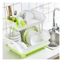 RYBIU IMPORT - Escurridor de Vajilla de 2 Niveles Plastico Color Verde