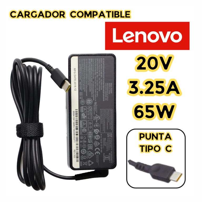CARGADOR PARA LAPTOP LENOVO 20V 3.25A 65W TIPO C