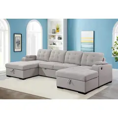 GENERICO - Sofá Seccional Cama Marisol + Portavasos + Baúl 4 Cuerpos - Beige