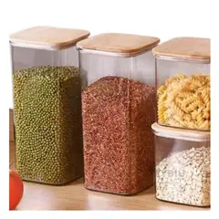 RYBIU IMPORT - Contenedor Frasco de Acrilico 1900ml con Tapa de Bambu