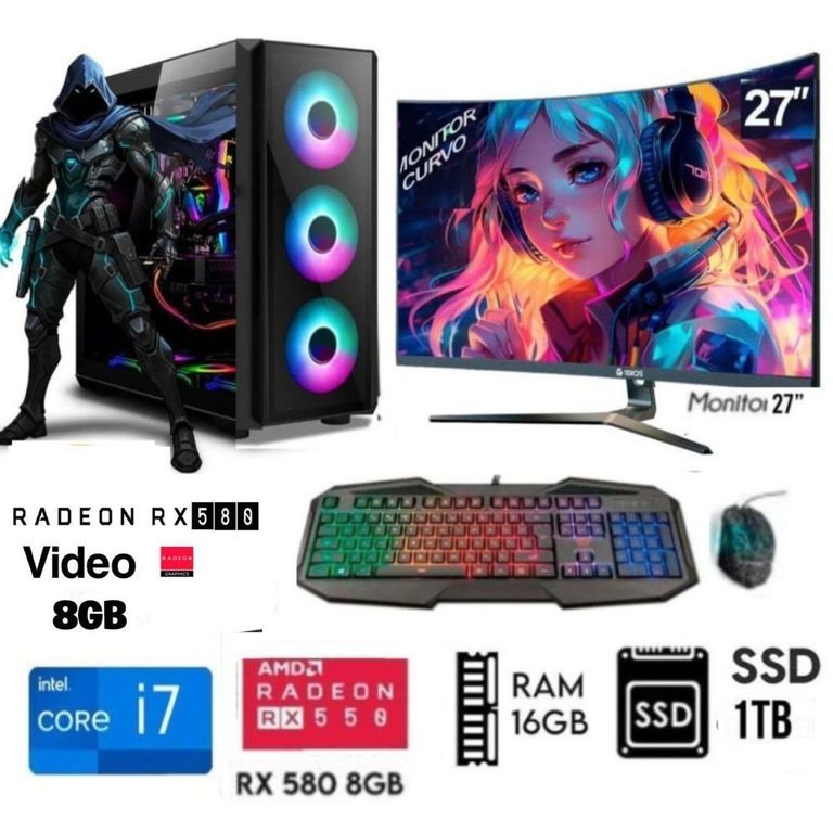 Computadora PC Gamer Core I7 Ram 16GB DISCO SSD 1TB Video RX 580 8GB MONITOR 27
