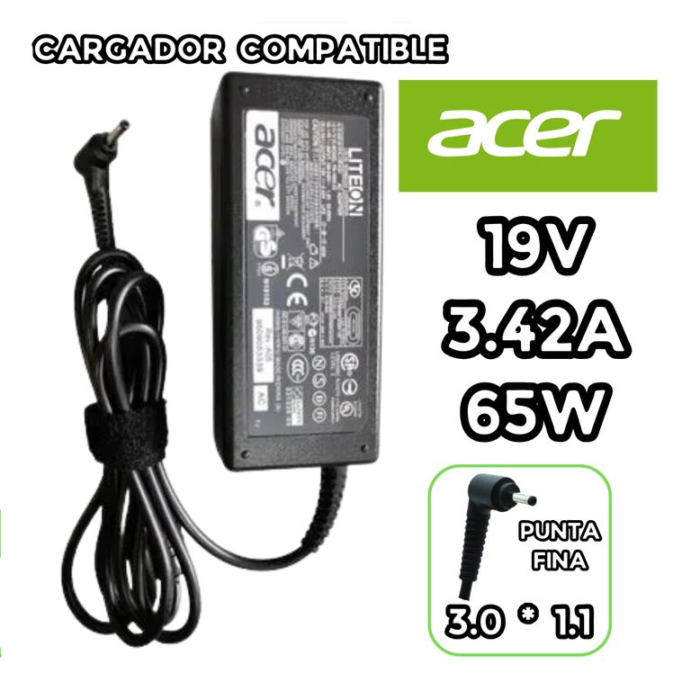 CARGADOR PARA LAPTOP ACER 19V 3.42A 65W 3.0*1.1 PUNTA FINA