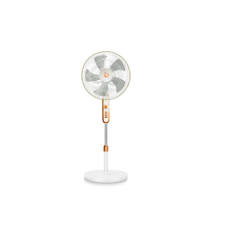 Ventilador Eléctrico Blanco y Dorado de 16″