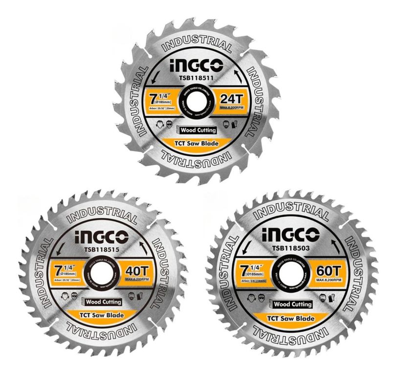 Set de 3 discos corte madera 7 1/4" 24-40-60 dientes