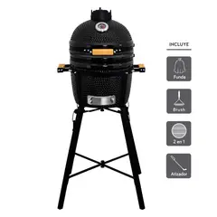 GRILLCORP - Kamado Granada 15 Negro + Sistema 2 en 1