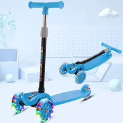 GENERICO - Scooter Plegable con Ruedas de Luces para Niños - Celeste