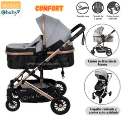 EBABY - Coche cuna moisés de lujo COMFORT gris