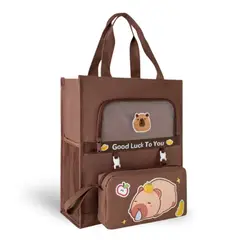 GENERICO - Bolso Tote Bag y Cartuchera Capibara Marrón