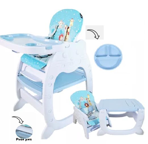Silla de Comer para Bebe Carpeta Plato Silicona Celeste