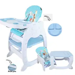 BABY HAPPY - Silla de Comer para Bebe Carpeta Plato Silicona Celeste