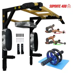 HOLGU - Barra Dominadas Multigrip 30 en 1 + Rueda AB + Guantes Gym