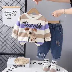 GENERICO - ROPA PARA NIÑO DISEÑO DE PERRITOS CON RAYAS -2 PIEZAS