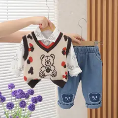 GENERICO - ROPA DE NIÑO DE OSO DE 3 PIEZAS (CHALECO+ PANTALON+ CAMISA)