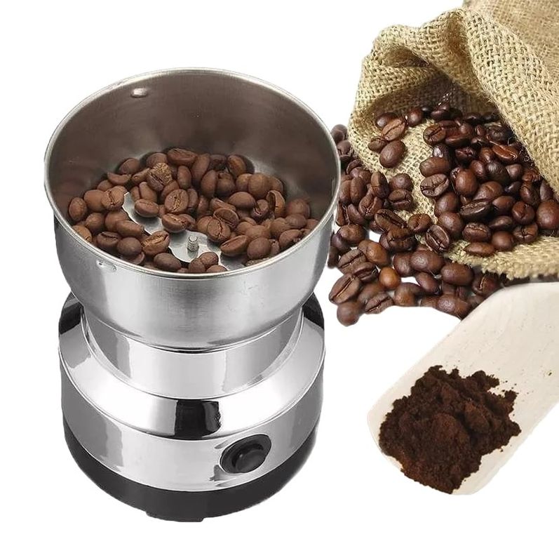 MOLINILLO ELÉCTRICO DE 4 ASPAS TRITURADOR DE CAFÉ PLATEADO