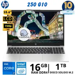 HP - Laptop 250 G10 Intel Core i7-1355U 15.6" HD, Ram16Gb, SSD 1Tb, FreeDos