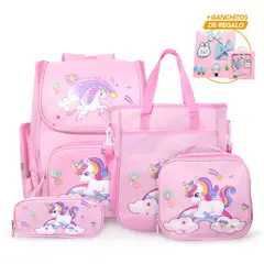 KELLER - Mochila Kawaii 4 Piezas Unicornio RS KW4 con Ganchitos S47 de Regalo