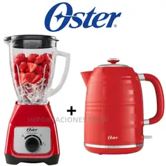 OSTER - Combo licuadora 2 vel rojo de 1.5 L+ hervidora rojo de 1.7 L