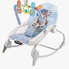 BABY CAM - Silla mecedora bouncer táctil mesa de comer azul
