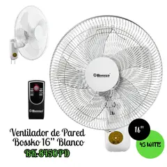 BOSSKO - Ventilador de Pared Con Control Remoto BK-8450PD