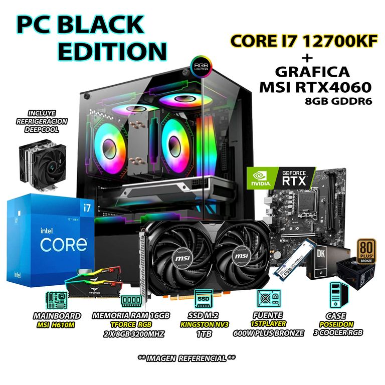 Computadora PC Gamer Core i7 12700KF RAM 16GB SSD 1TB GRAFICA RTX 4060 8GB