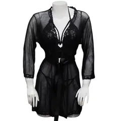 GENERICO - CONJUNTO DE BATA LENCERIA TRANSPARENTE ENCAJE TUL SIEMPRE LISTA