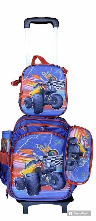 MOCHILA INFANTIL + LONCHERA + CARTUCHERA CON LUCES 3D CON RUEDAS