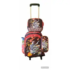 GENERICO - MOCHILA INFANTIL + LONCHERA + CARTUCHERA CON LUCES 3D CON RUEDAS