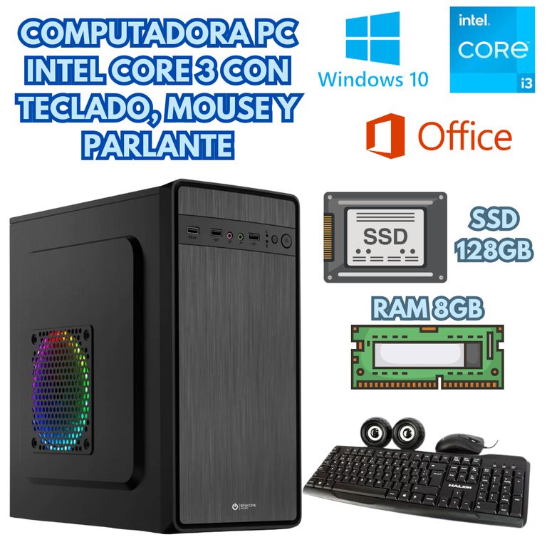 COMPUTADORA I3 SSD 128GB RAM 8GB + ACCESORIOS