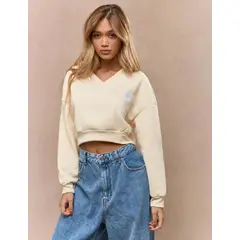 GENERICO - SHEIN Sudadera con capucha corta con cuello en V