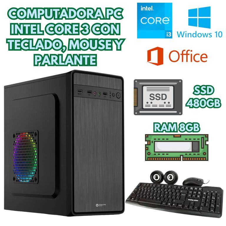 COMPUTADORA CORE I3 SSD 500GB RAM 8GB + ACCESORIOS