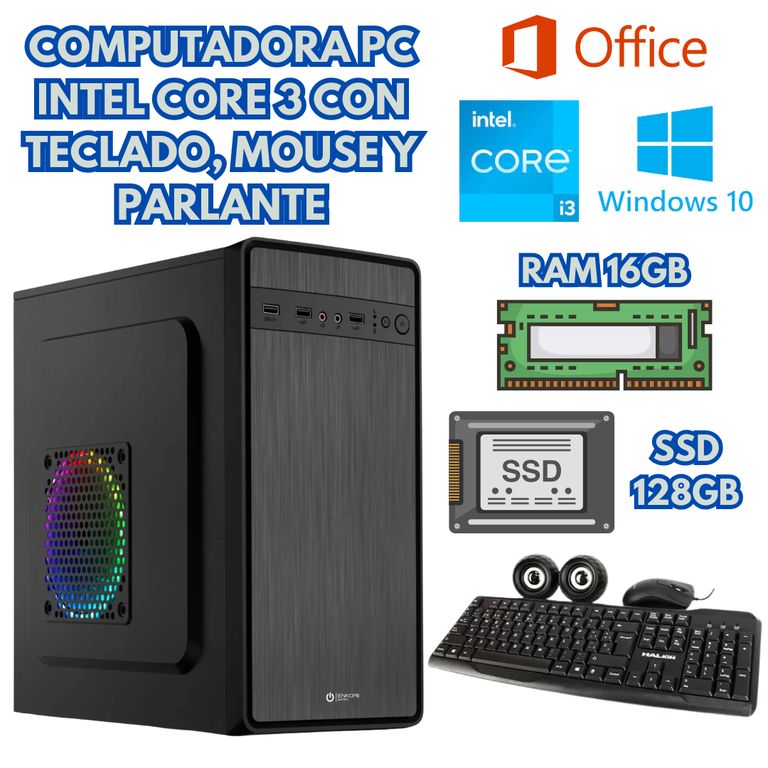 COMPUTADORA CORE I3 RAM 16GB SSD 128GB + ACCESORIOS