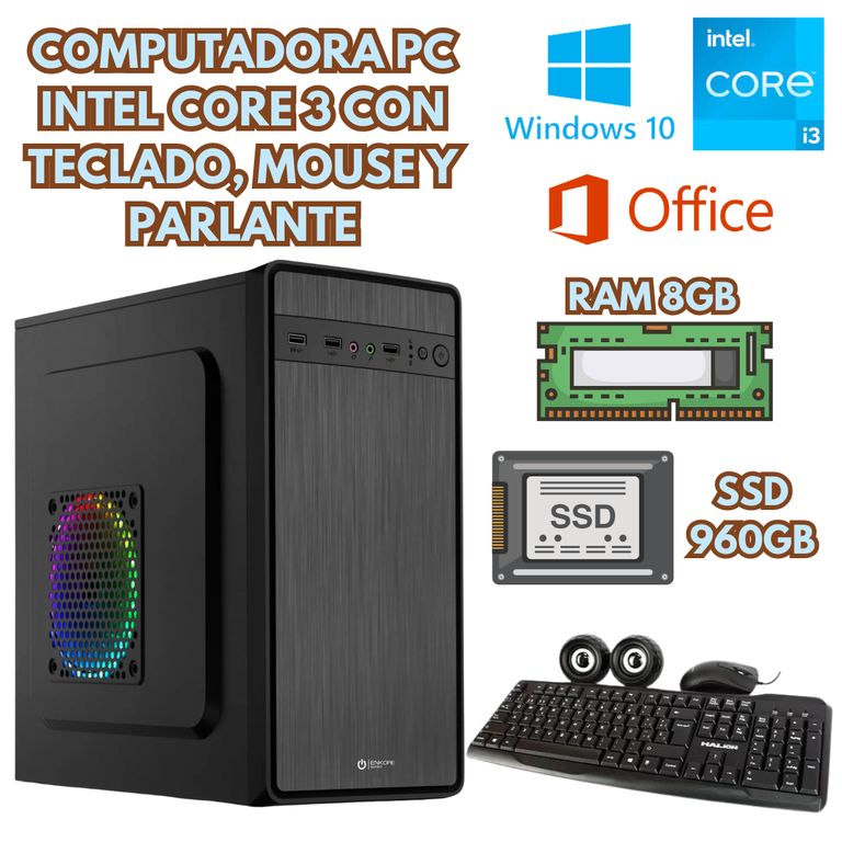 COMPUTADORA CORE I3 SSD 960GB RAM 8GB + ACCESORIOS