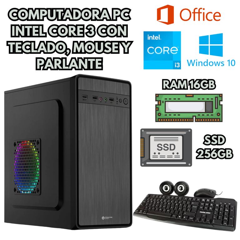 COMPUTADORA CORE I3 RAM 16GB SSD 250GB + ACCESORIOS