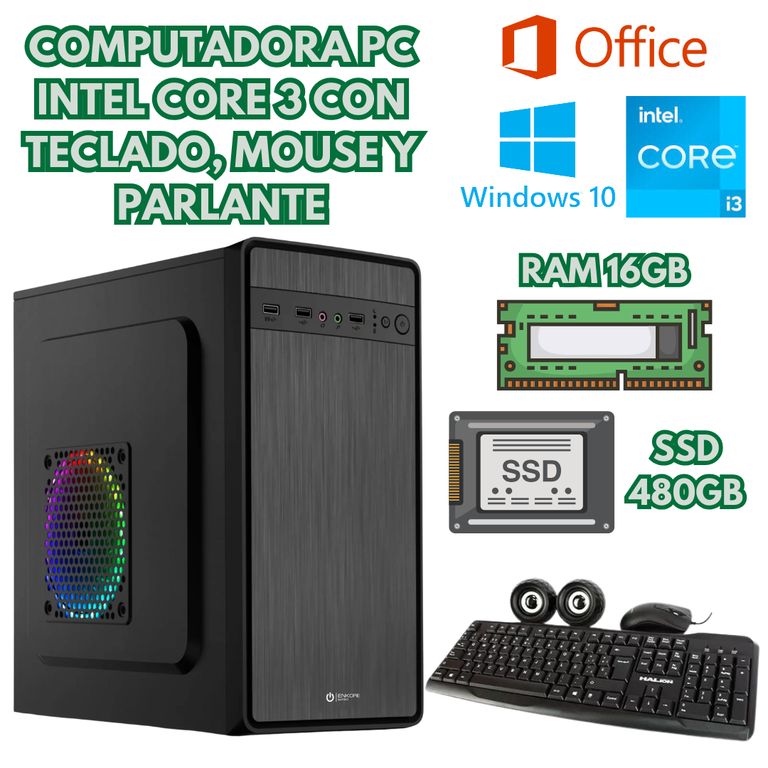 COMPUTADORA CORE I3 RAM 16GB SSD 500GB + ACCESORIOS