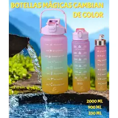 GENERICO - TRIO BOTELLA TOMATODO MOTIVACIONAL CAMBIA COLOR CON ASA SUJETA CELULAR