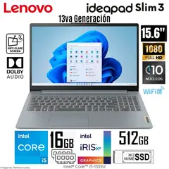 LENOVO - Laptop Ideapad Slim 3 15IRU8 Intel Core i5-1335U 16GB RAM 512GB SSD 15.6" FHD - 82X7009JLM
